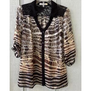 Figueroa and Flower Size Medium Sheer Chiffon + Lace Tunic Blouse Witchy Goth